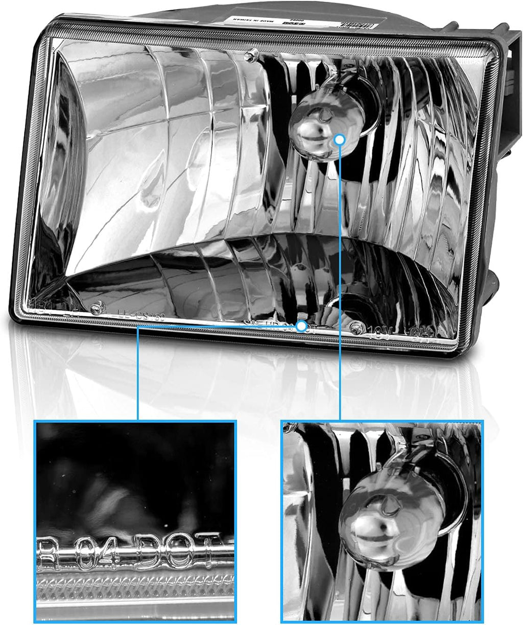 AmeriLite for 1993-1998 Jeep Grand Cherokee Replacement Crystal Chrome Main Kit Headlights Assembly Pair - Driver and Passenger Side