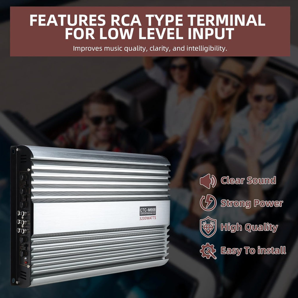 Car Amplifier 4 Channel,Amplifier Car Audio,3200W Car Amp Full Range | 12V 4ch Amp Car Stereo Power Amp for