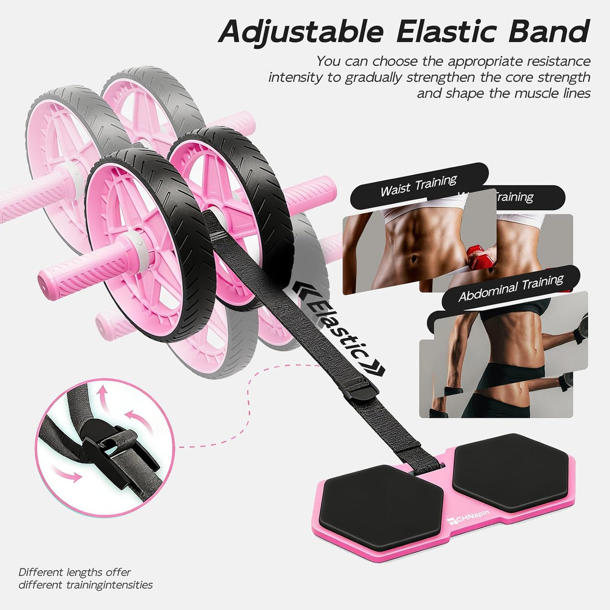 Double-Wheel Ab Roller for Core Training – Rebound Design with Adjustable Elastic Band, Silent Non-Slip Wheels