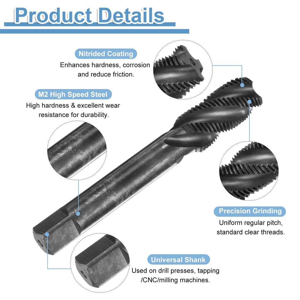 uxcell Spiral Flute Thread Taps M16 x 1.5 H2 Metric Machine Threading Tap Bit, Nitrided Coated Screw Tapping Repair Tool, M2 High-Speed Steel (HSS)