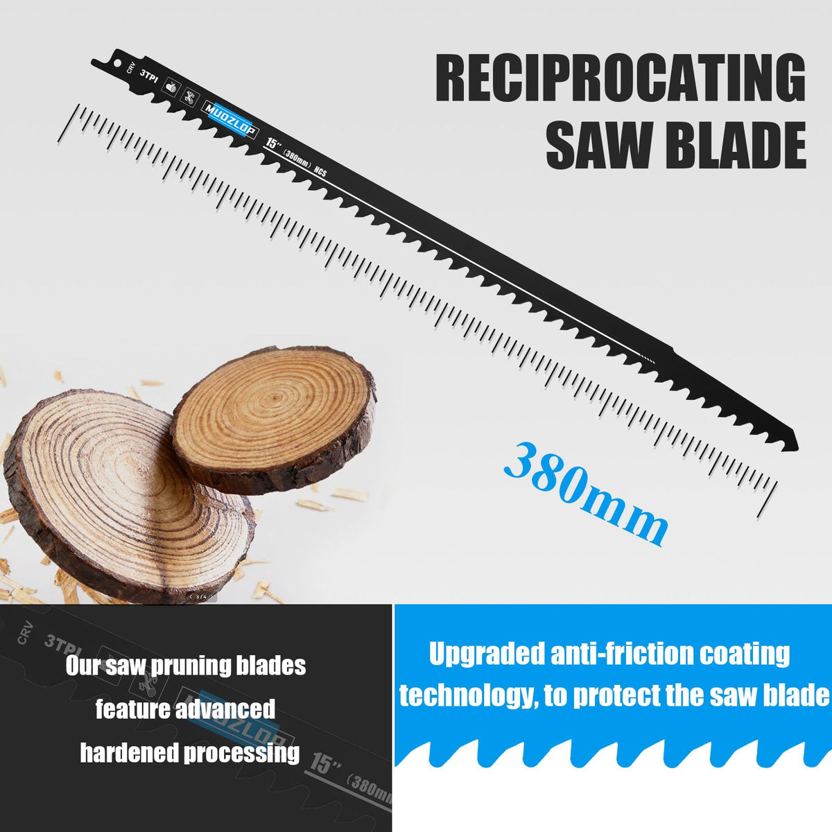 MUOZLOP 10Pack 15inch 3TPI Woodcutting Reciprocating Saw Blades Set