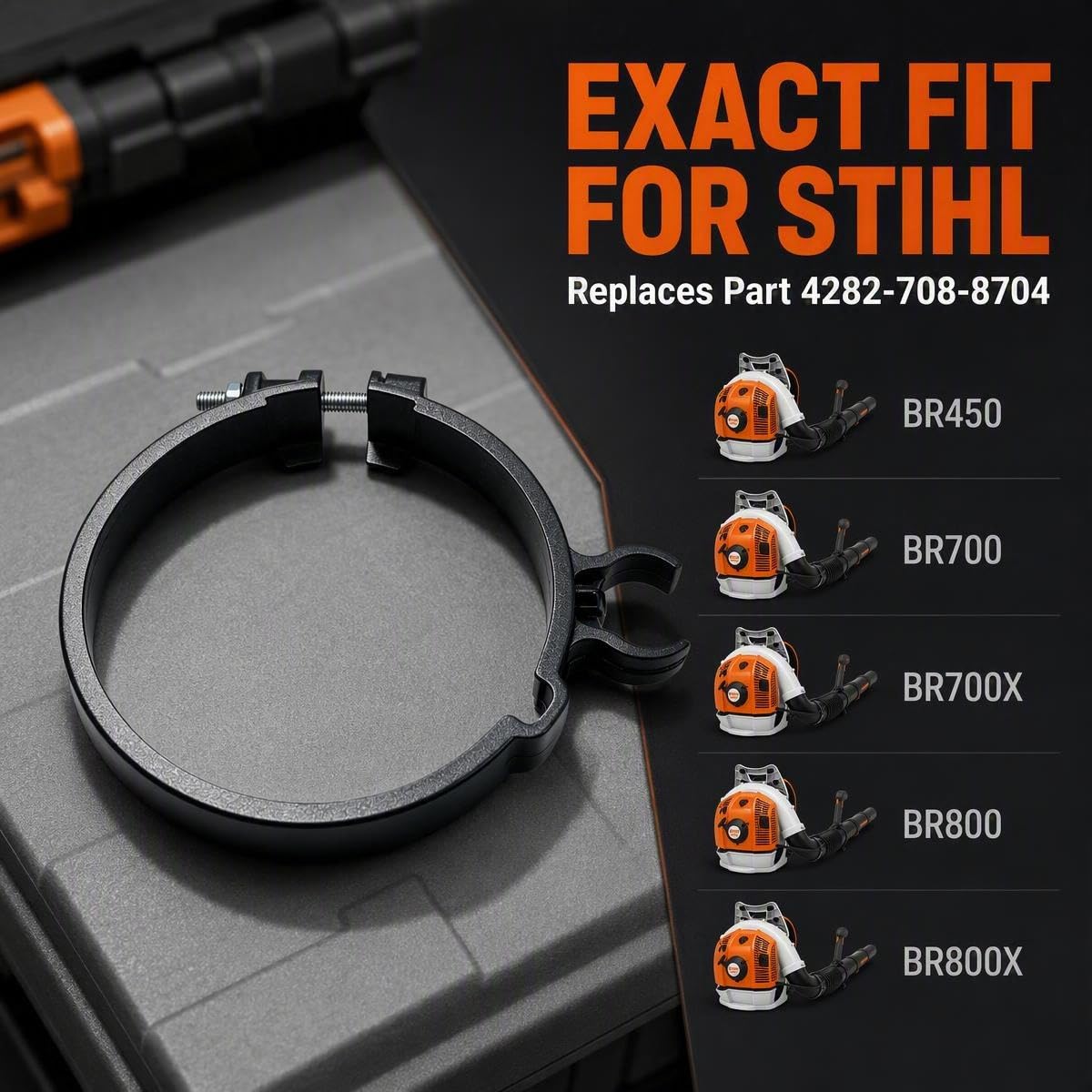 TELSOLARE 4282-708-8704 Blower Hose Clamp with Cable Clip Compatible with Stihl BR450 BR700 BR700X BR800 BR800X Backpack Leaf Blower, Durable Replacement Tube Connector, Exact Fit, Easy Install