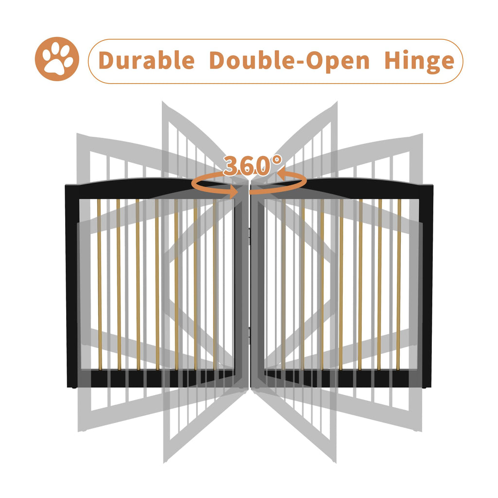 Freestanding Solid Wood Folding Pet & Dog Barrier Gate with Support Feet for Wide Indoor Openings, Hallways & Stairs