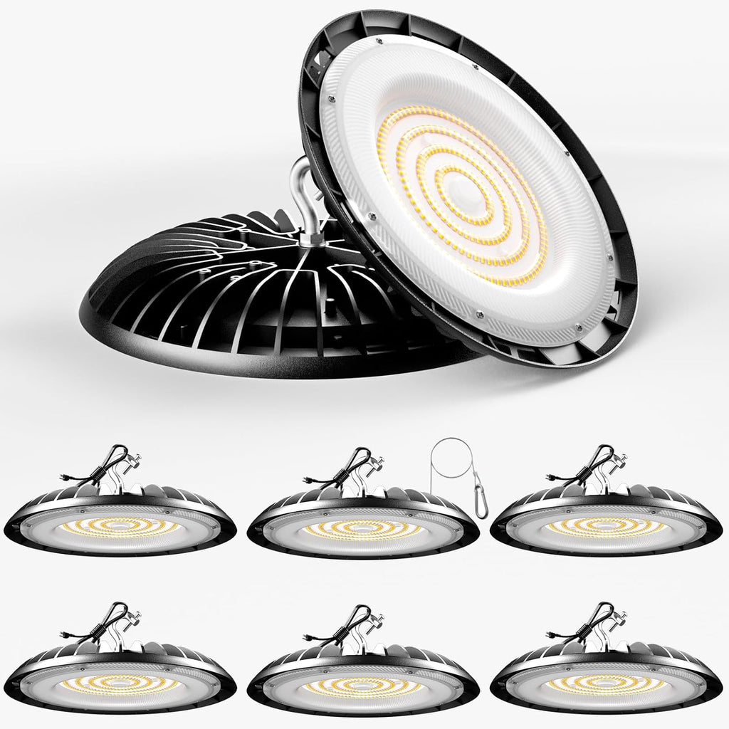 Lightdot 240W LED High Bay Lights, 6Pack Plug & Play UFO Lights for Garage