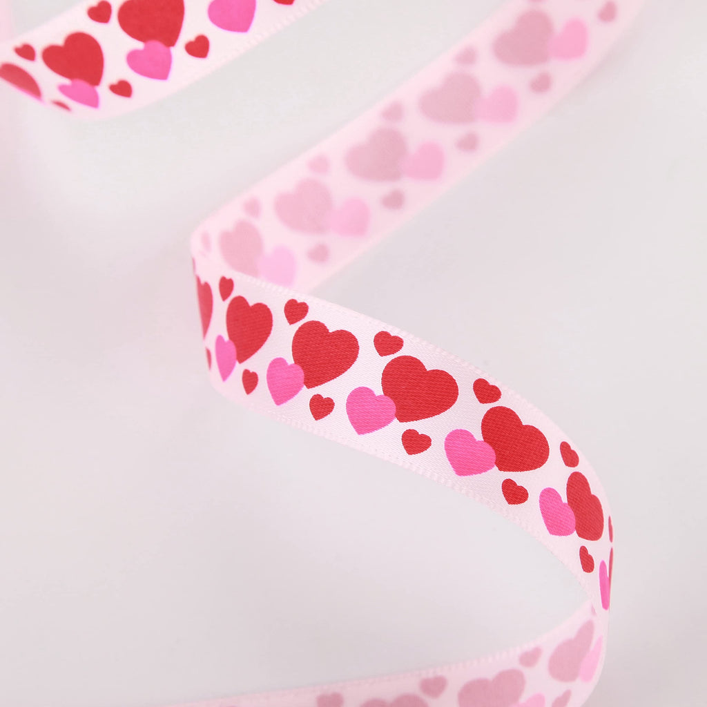 10 Yards 5/8 Inch Valentine's Day Ribbons Pink and Red Heart Satin Ribbon for Wrapping Party DIY Craft Decoration
