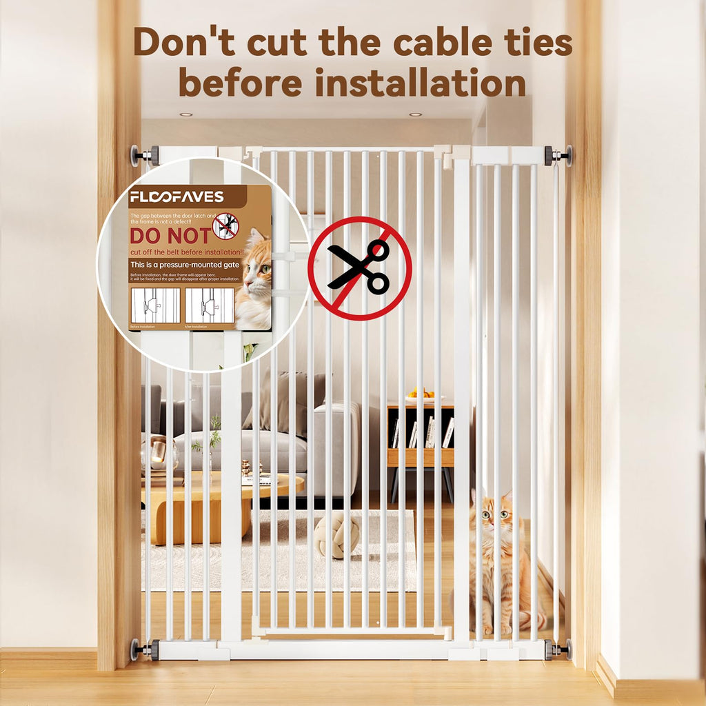 57" Extra-Tall Full-Height Anti-Jump Cat & Pet Safety Gate with No-Drill Pressure Mount & Auto-Close Walk-Through Door