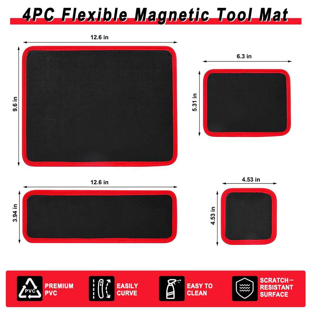 4‑Piece Magnetic Tool Mat Set,Flexible Heavy Duty Magnetic Parts Holder