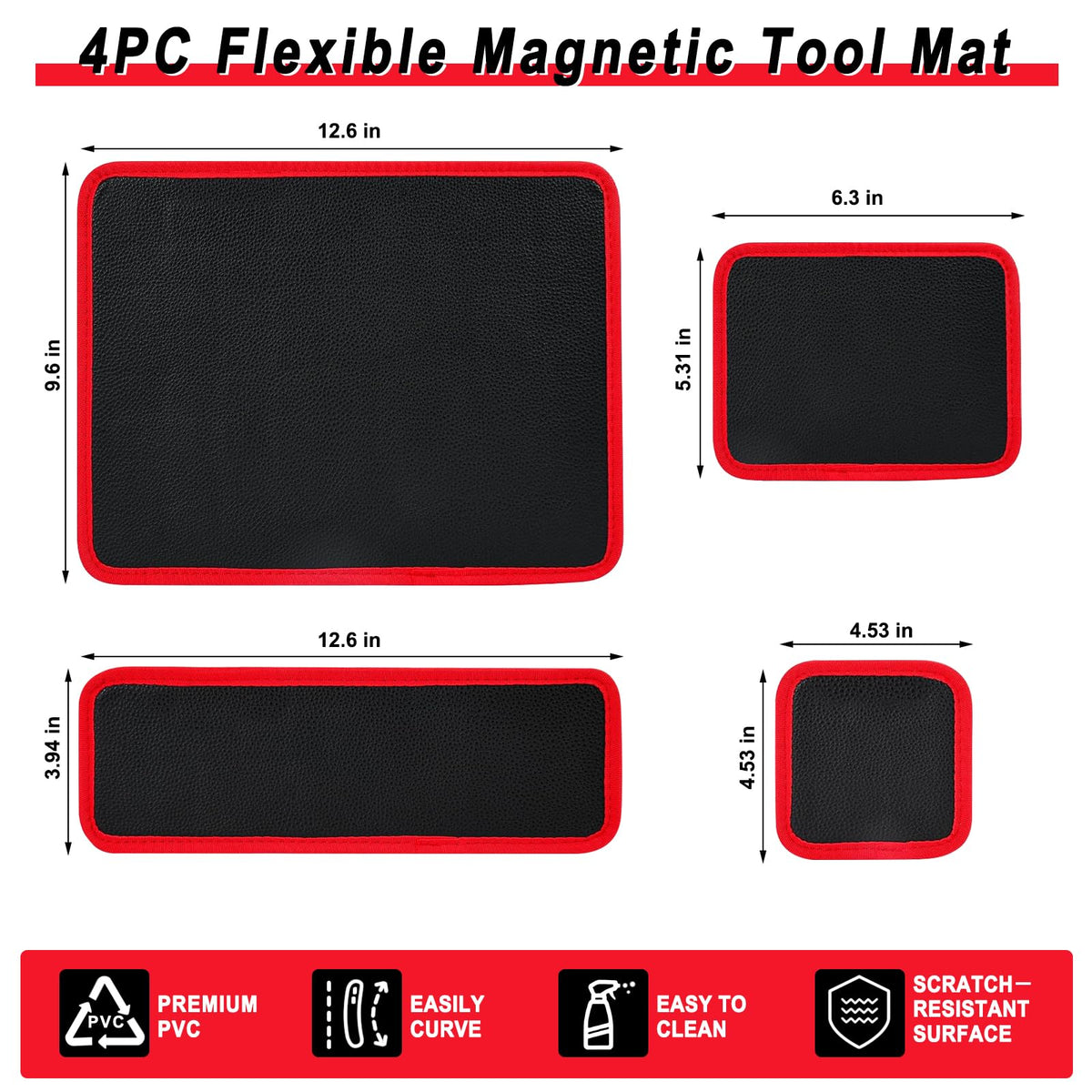 4‑Piece Magnetic Tool Mat Set,Flexible Heavy Duty Magnetic Parts Holder
