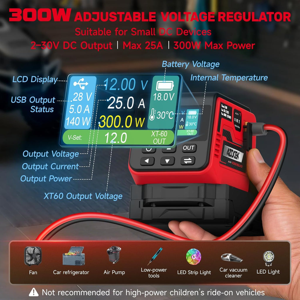 Azocek 300W Voltage Regulator Compatible with Milwaukee 18V Battery
