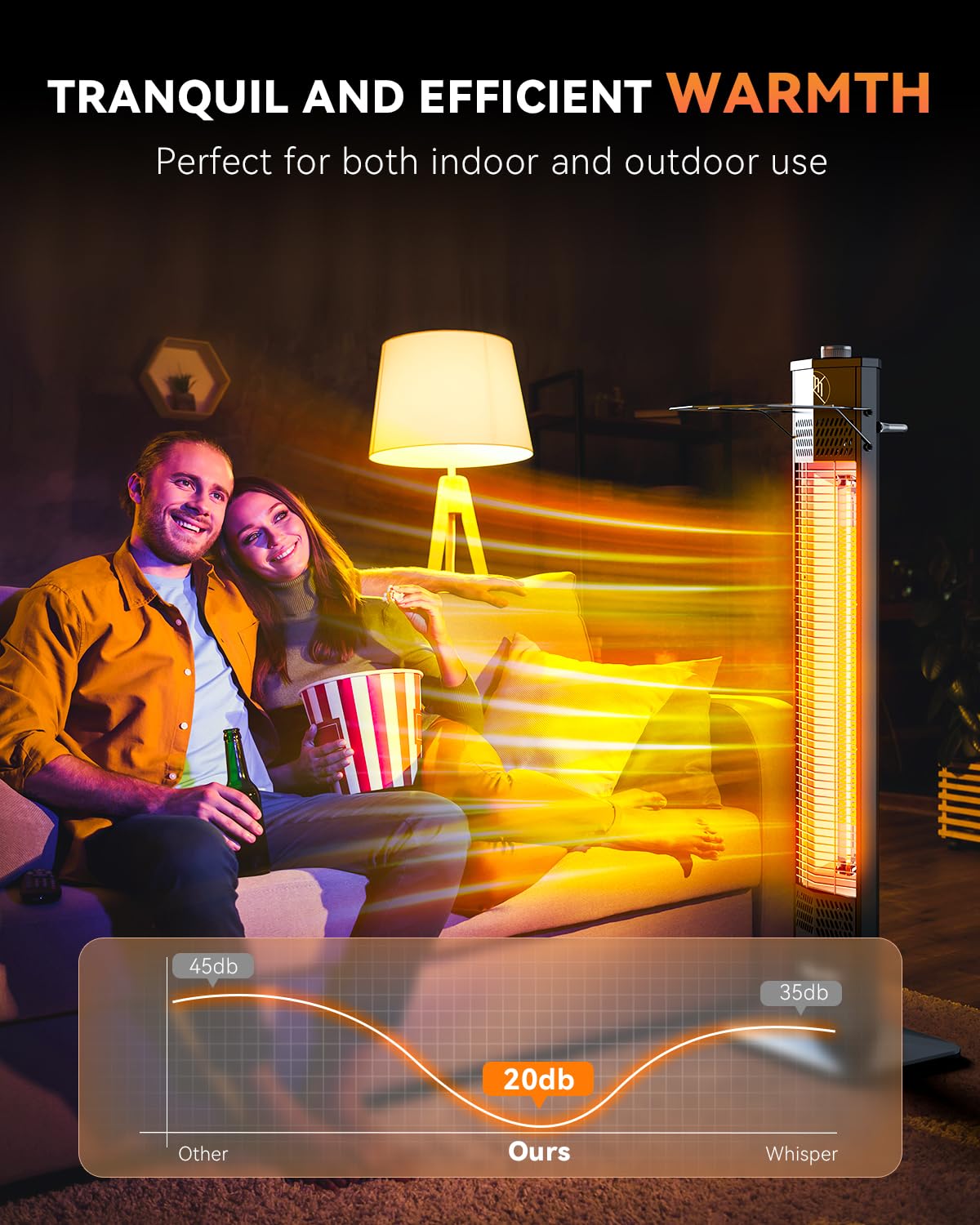 Patio Heater for Outdoor Use,1500W Infrared, 36 in Portable Tower Heater, 3 Levels, IPX5 Waterproof