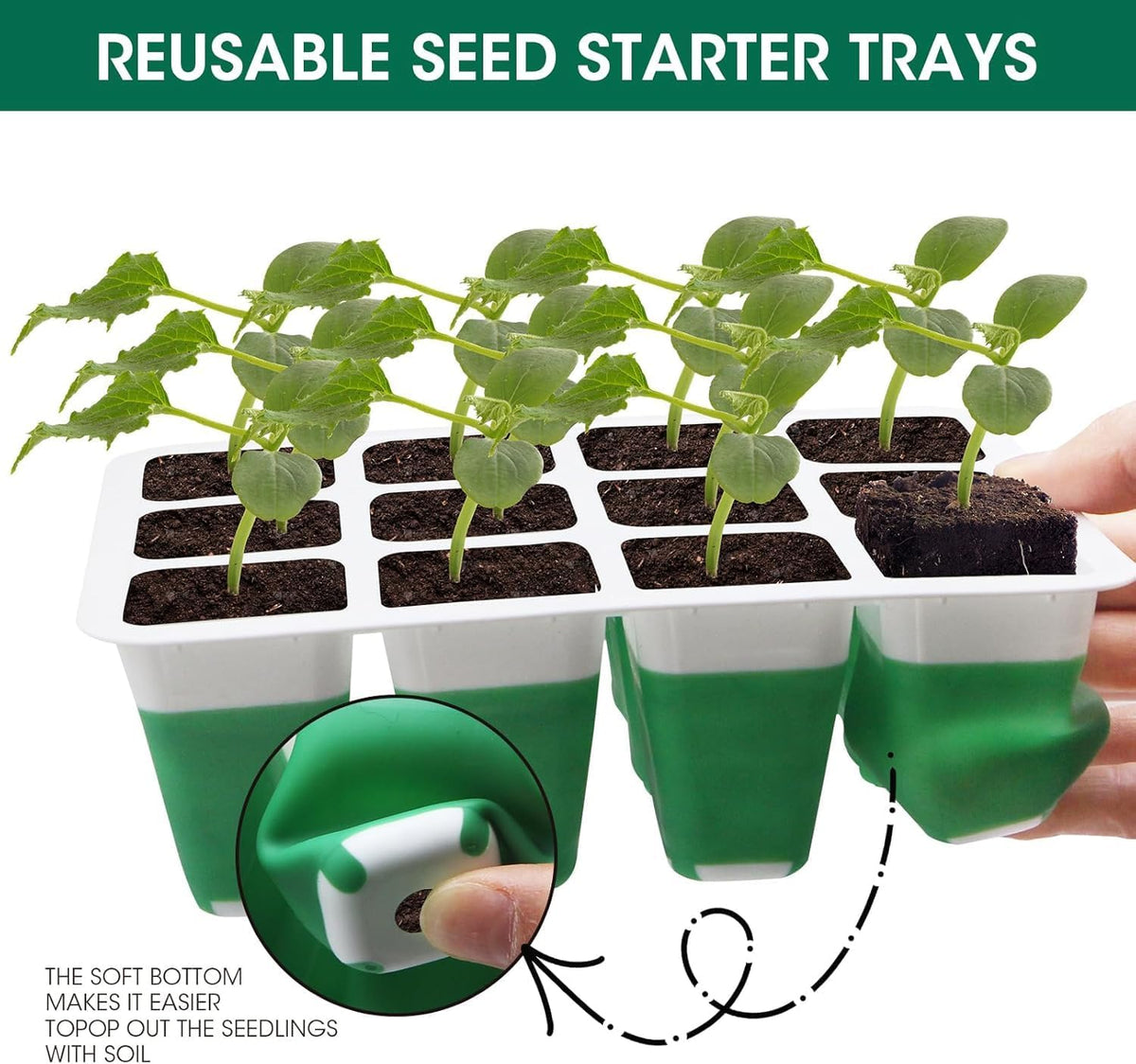 60-Cell Self Watering Seed Starter Tray with Grow Light, 5-Pack Reusable Seed Starter Kit with Soft Silicone, Plant