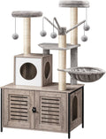 Cat Tree with Litter Box Enclosure, 27.6" L x 18.9" W x 52" H, All-in-One Wooden Cat Tower, Cat Furniture for Indoor
