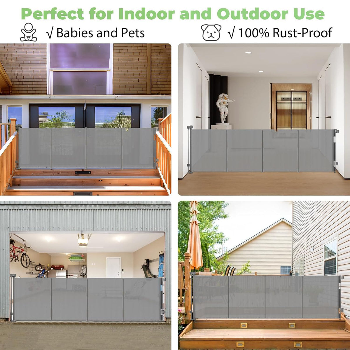 37" Tall x 155" Extra-Wide Retractable Indoor/Outdoor Mesh Pet & Child Safety Gate with One-Hand Safety Lock for Wide Openings, Patios & Stairways