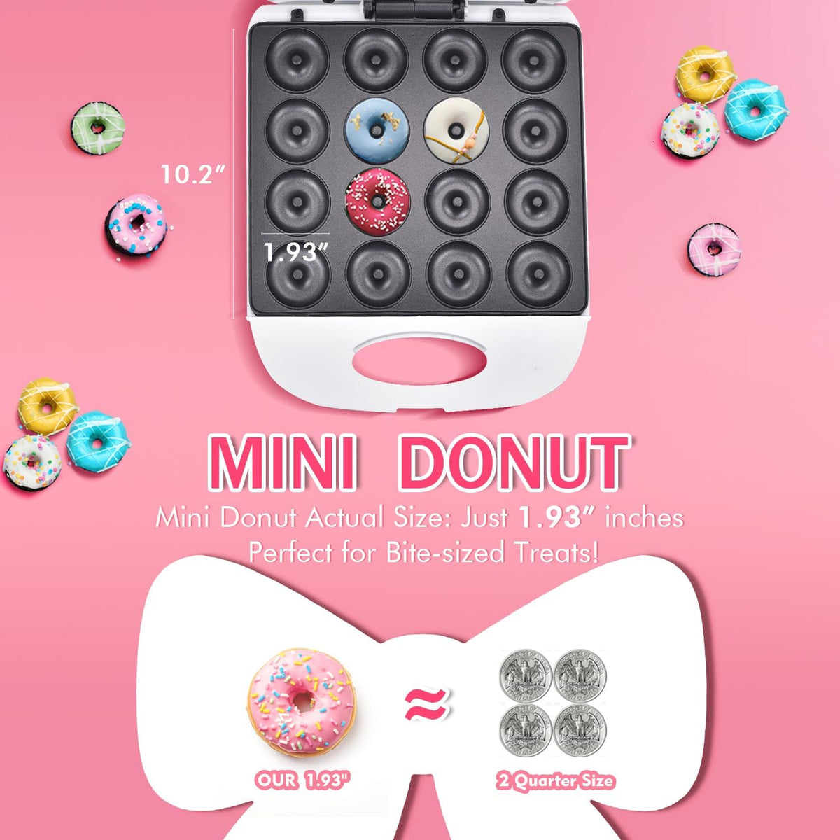 Mini Donut Maker | Non-Stick, 2 Inch, 16 Donuts, Cool-Touch