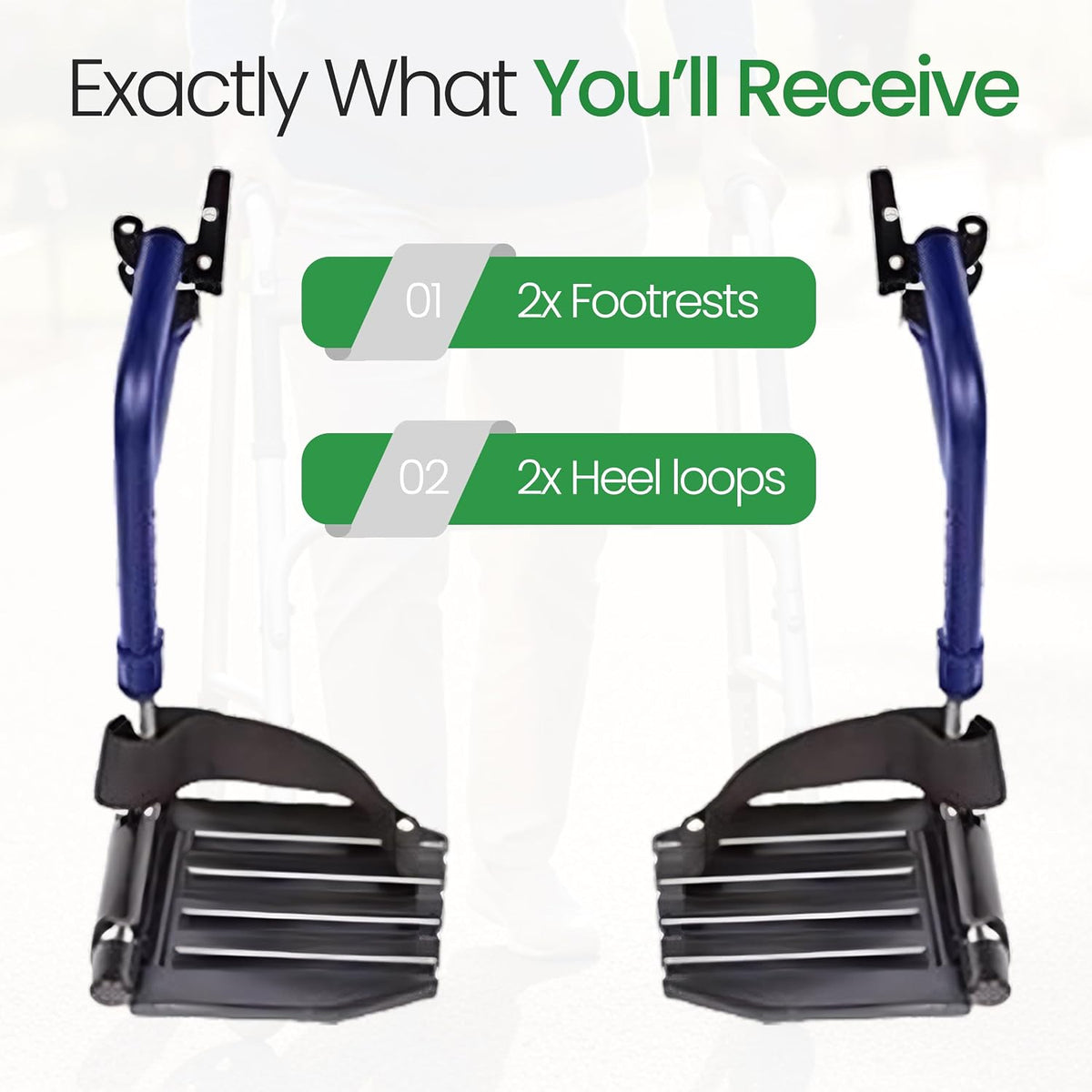 HEALTHLINE Adjustable Wheelchair Footrests with Heel Loops – Fits Many Standard Models with 1-3/8" Pin Spacing – Check Dimensions Before Purchase – Swing-Away Design, Height Adjustable, Blue (Pair)