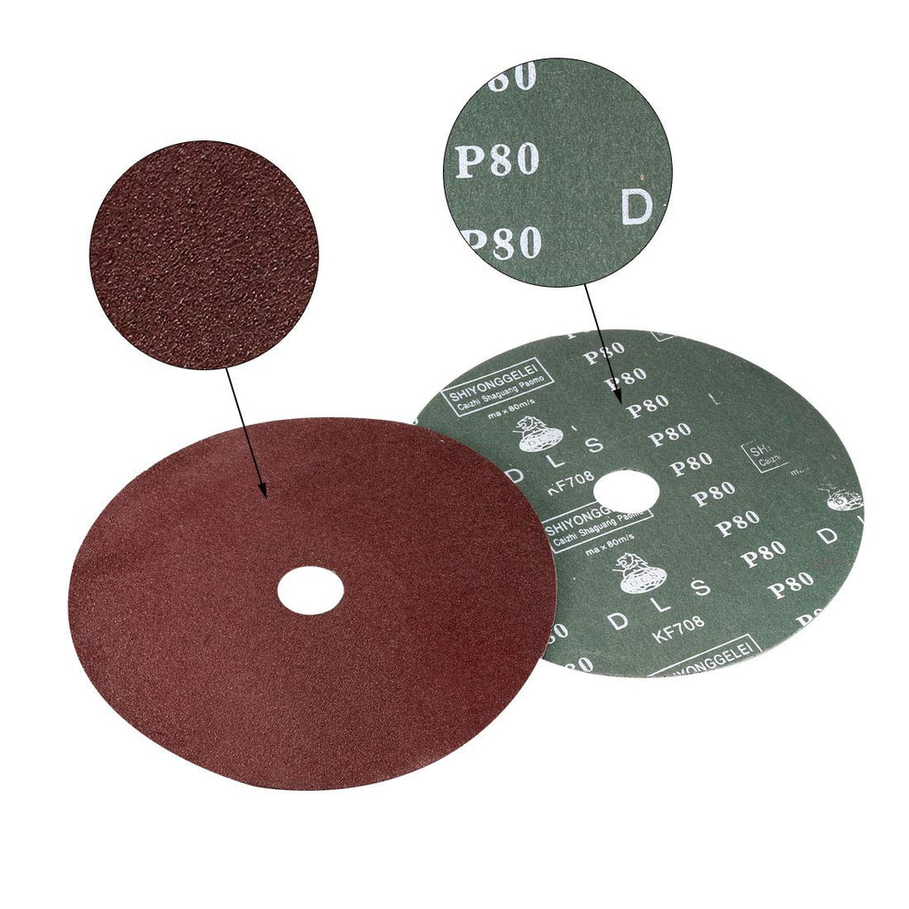 uxcell 7-Inch x 7/8-Inch Aluminum Oxide Resin Fiber Discs, Center Hole 80 Grit Sanding Grinding Discs, 10 Pack