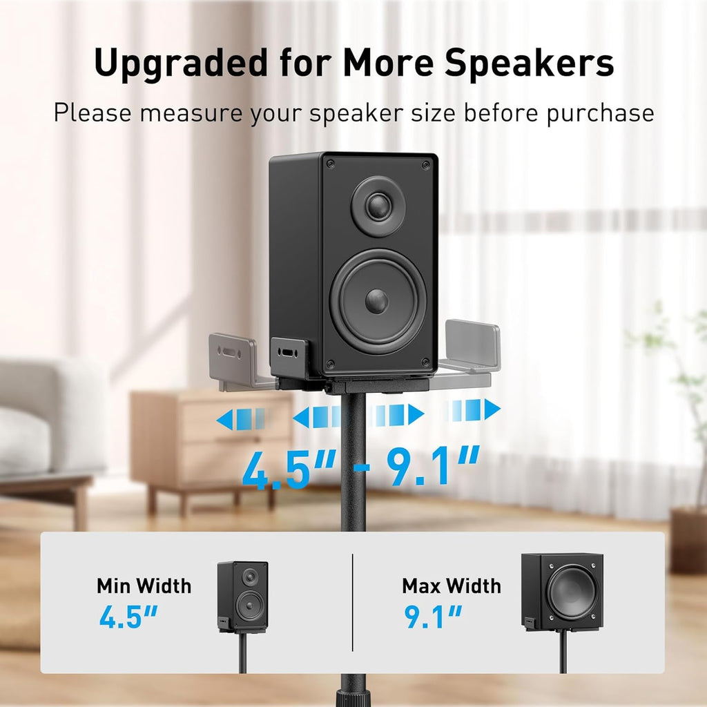 Universal Speaker Stands for Surround Sound -Height Adjustable Extend 33.3”to 45.1”, Floor Speaker Stand for