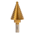 NEIKO 10194A Step Drill Bit, 10 Steps 1/4” to 1 3/8” Straight High Speed Steel, Titanium Nitride Coated, 3/8” Tri Flat Step Bits for Steel, Metal, Wood, Plastic, Unibit Cone Drill Bits, Two Flute