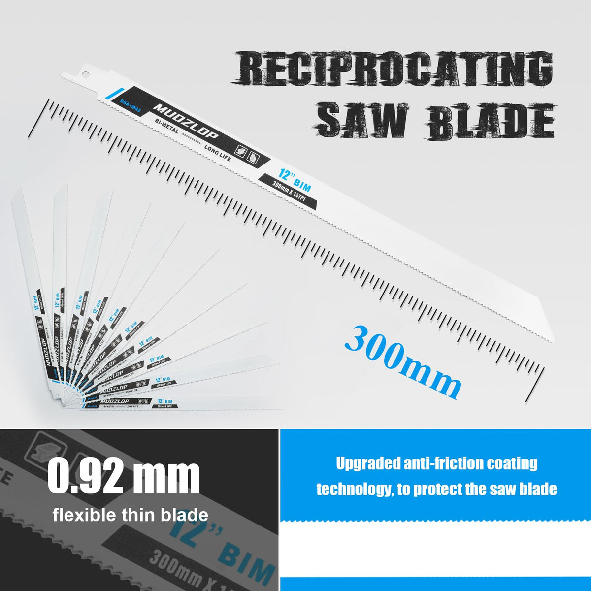 MUOZLOP 10Pack 12inch 14TPI Metal Reciprocating Saw Blades Set