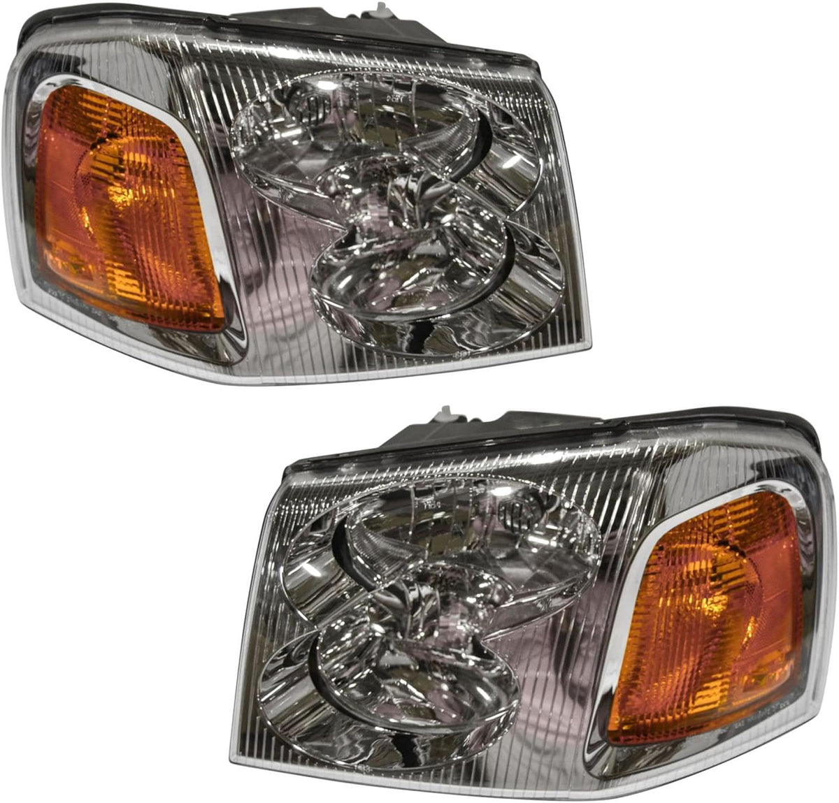 TRQ Driver and Passenger Side Headlight Assembly Set Chrome Housing