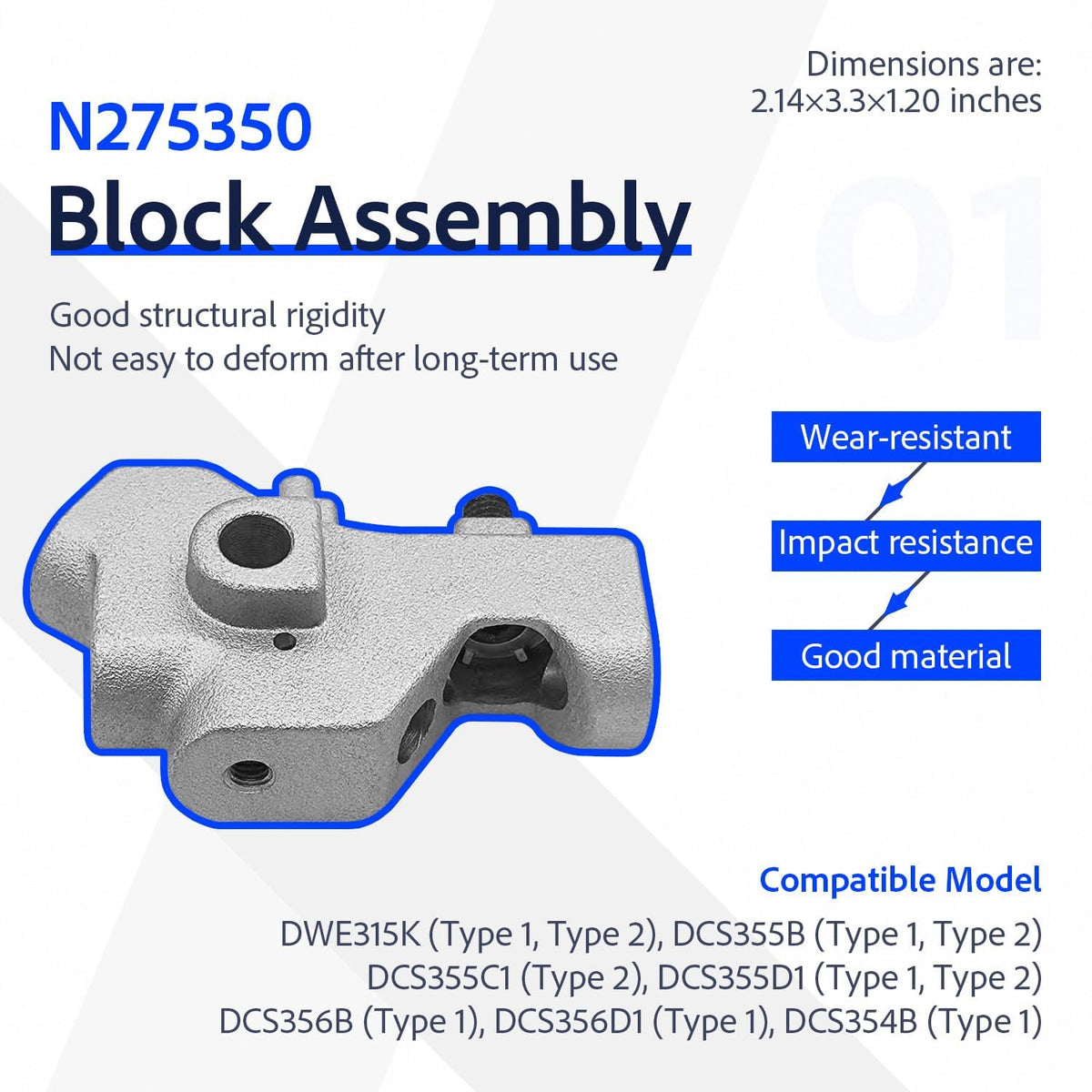 N275341 Depth Guide N275350 Block Assembly N278801 Knob for Dewalt DCS355D1
