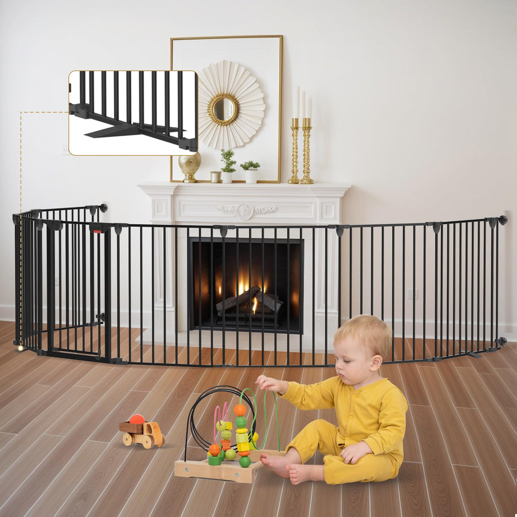 27.5-199" Modular Foldable Baby Playpen & Safety Activity Yard with Locking Walk-Through Gate for Infants & Toddlers