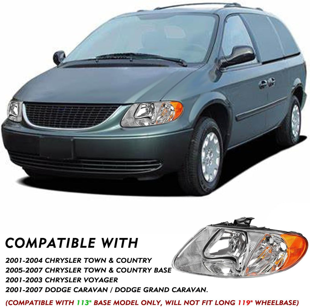 TUSDAR Compatible with 2001-2007 Dodge Caravan Headlight Assembly