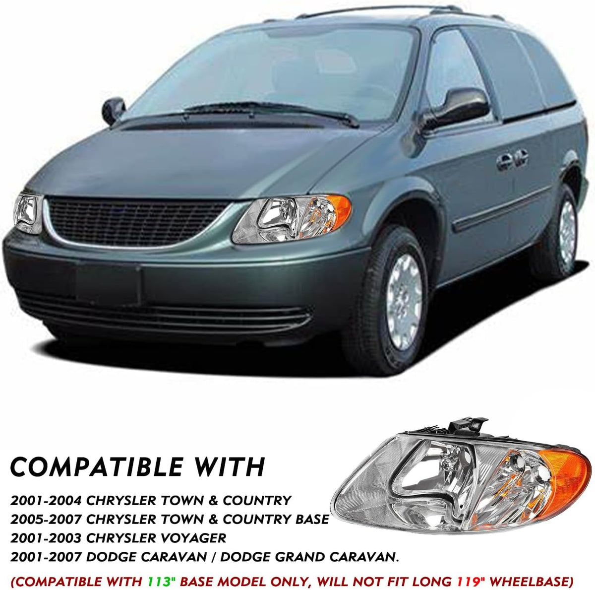 TUSDAR Compatible with 2001-2007 Dodge Caravan Headlight Assembly