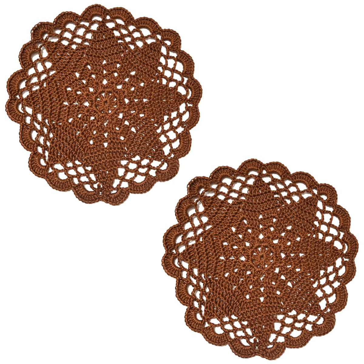 3 PCS 7 Inch Crochet Lace Doilies Coasters Handmade Knitted Small Plants Mug Cup Place Mats (Brown)