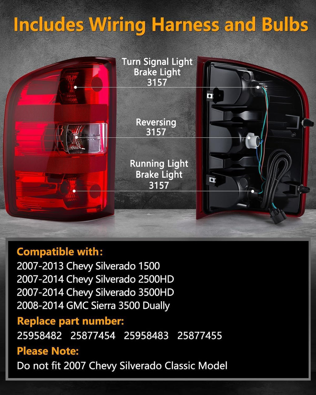 OKLPF Rear Brake Tail Lights Compatible With 07-14 Chevy Silverado