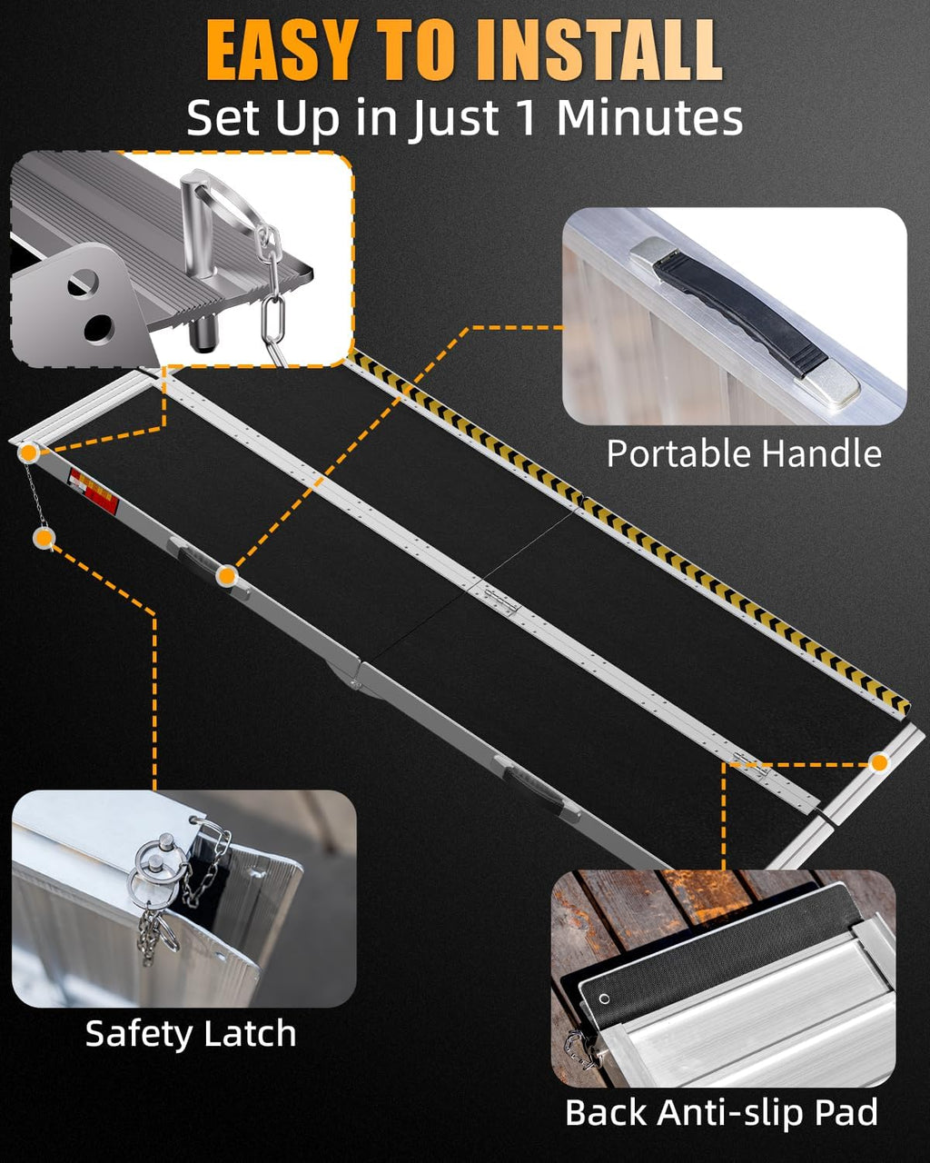 Portable Wheelchair Ramp 5FT, Non-Slip Ramps for Wheelchairs for Home
