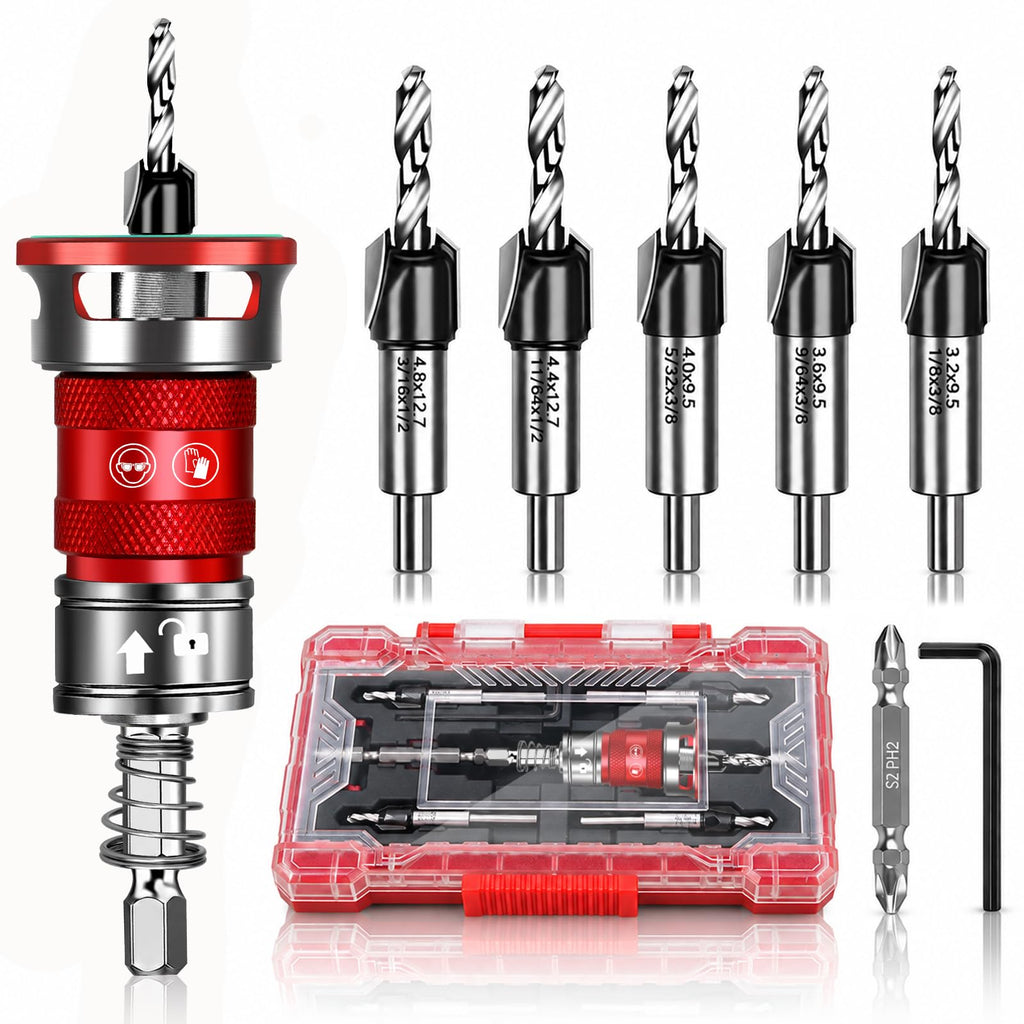 Upgrade 10PCS Countersink Drill Bit Set with Adjustable Depth Stopper