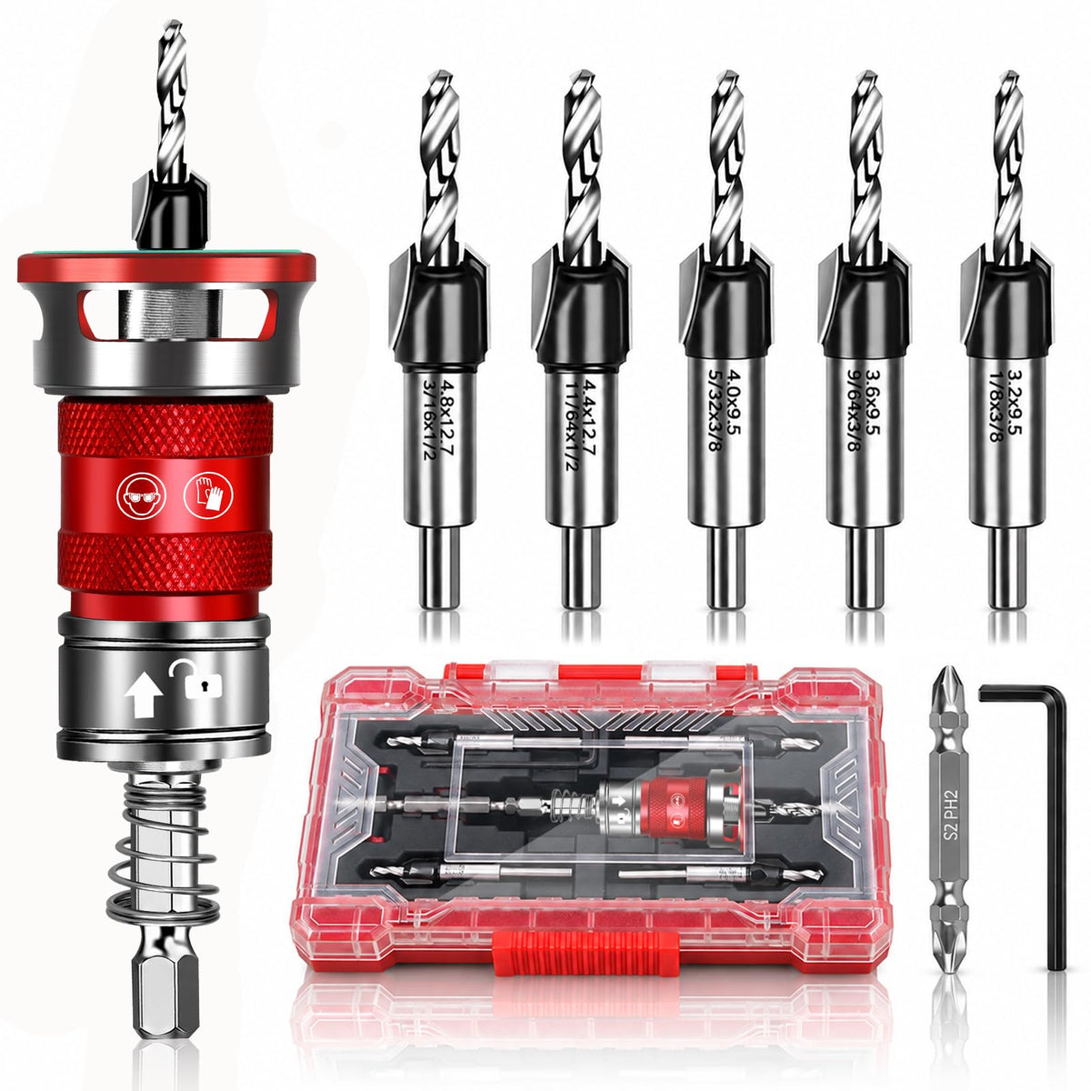 Upgrade 10PCS Countersink Drill Bit Set with Adjustable Depth Stopper
