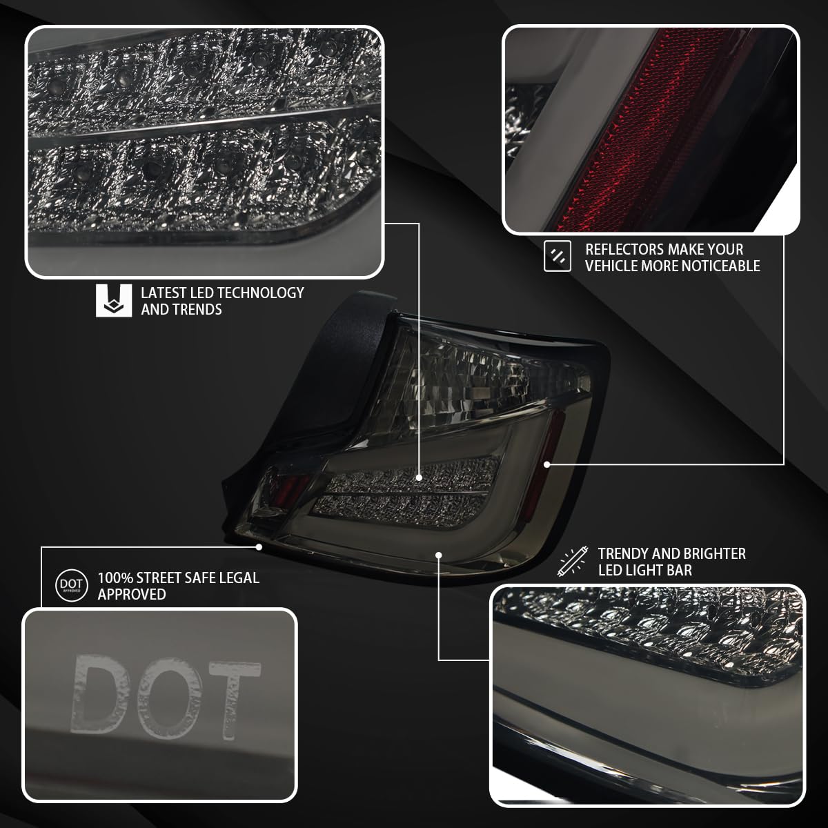 Autozensation Tail Lights For 2011-2013 Scion tC Smoke Left+Right