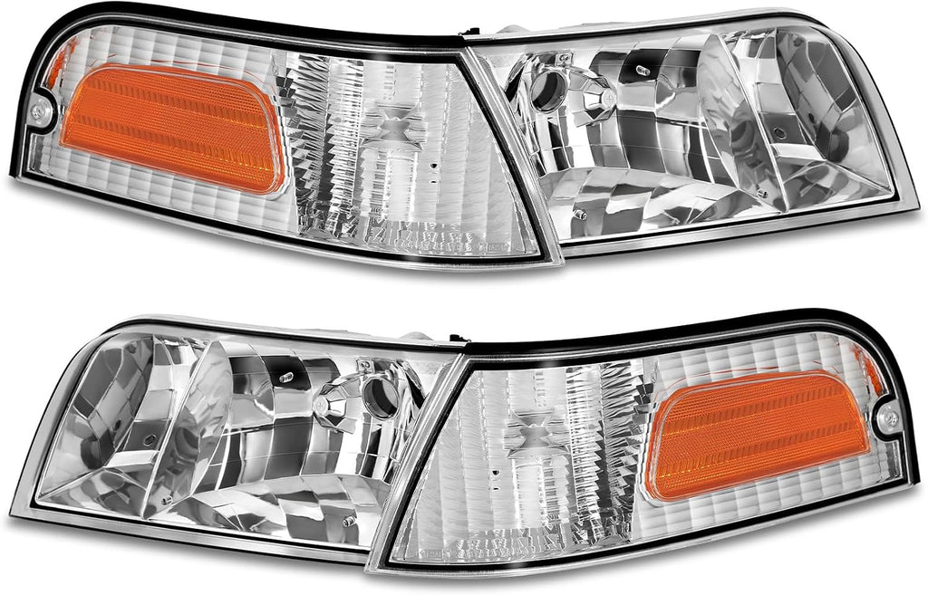 Headlight Fit for 1998-2011 Crown Victoria w/Corner (Chrome,Pair)