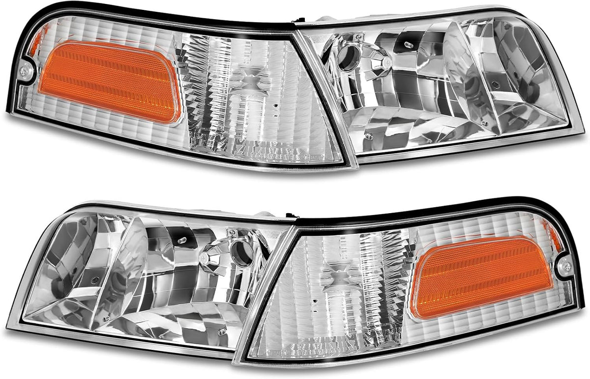 Headlight Fit for 1998-2011 Crown Victoria w/Corner (Chrome,Pair)