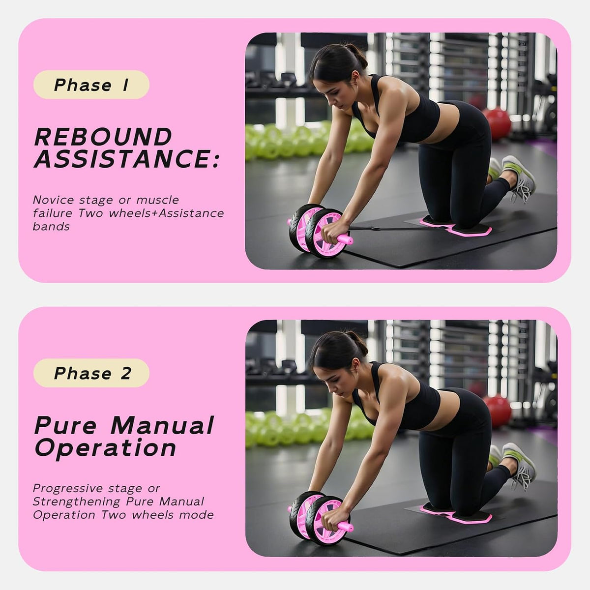 Double-Wheel Ab Roller for Core Training – Rebound Design with Adjustable Elastic Band, Silent Non-Slip Wheels