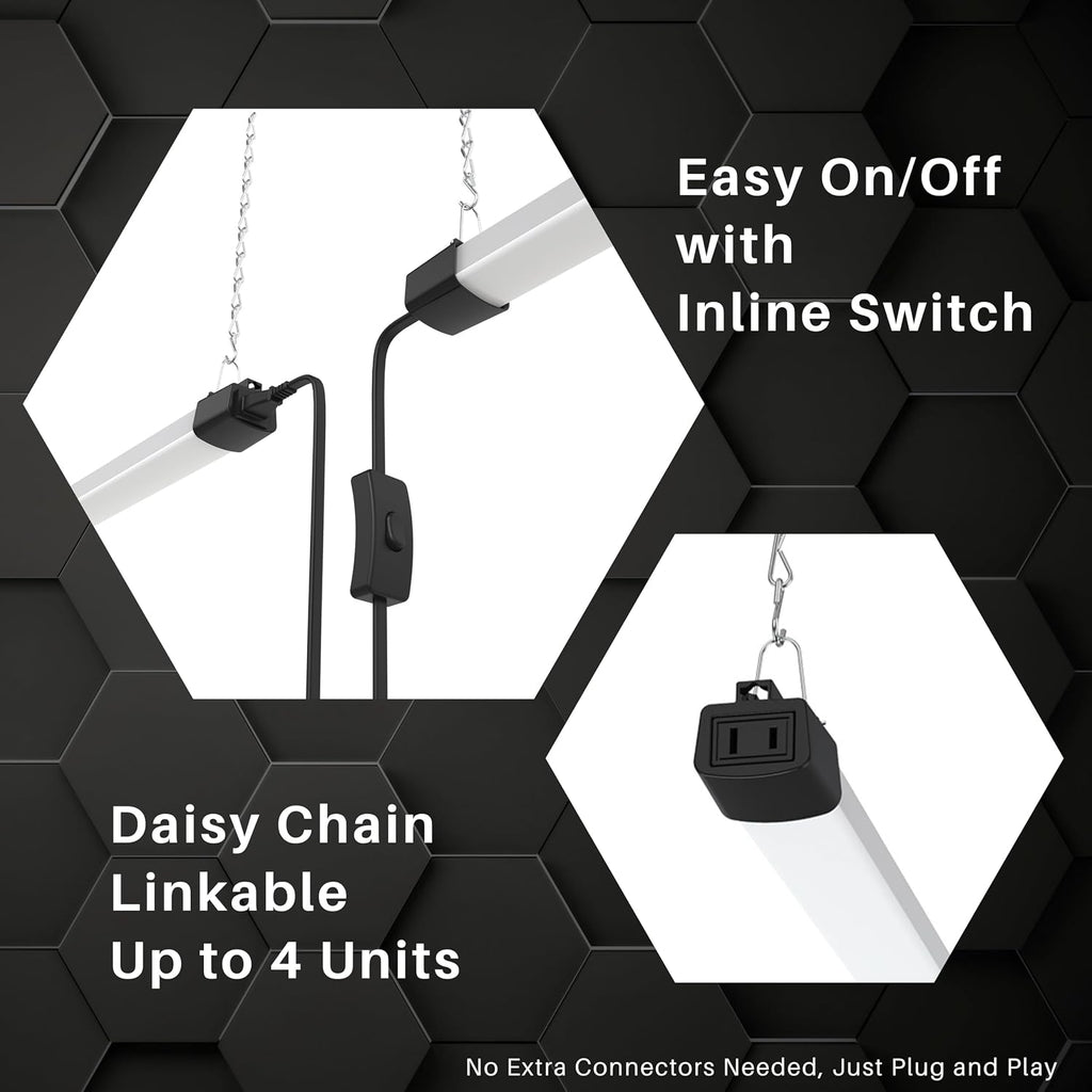 Quarterback 4FT LED Shop Light 40W Strip Work Compact Slim with Inline Switch Daylight White 5000K for Garage Workshop Basement