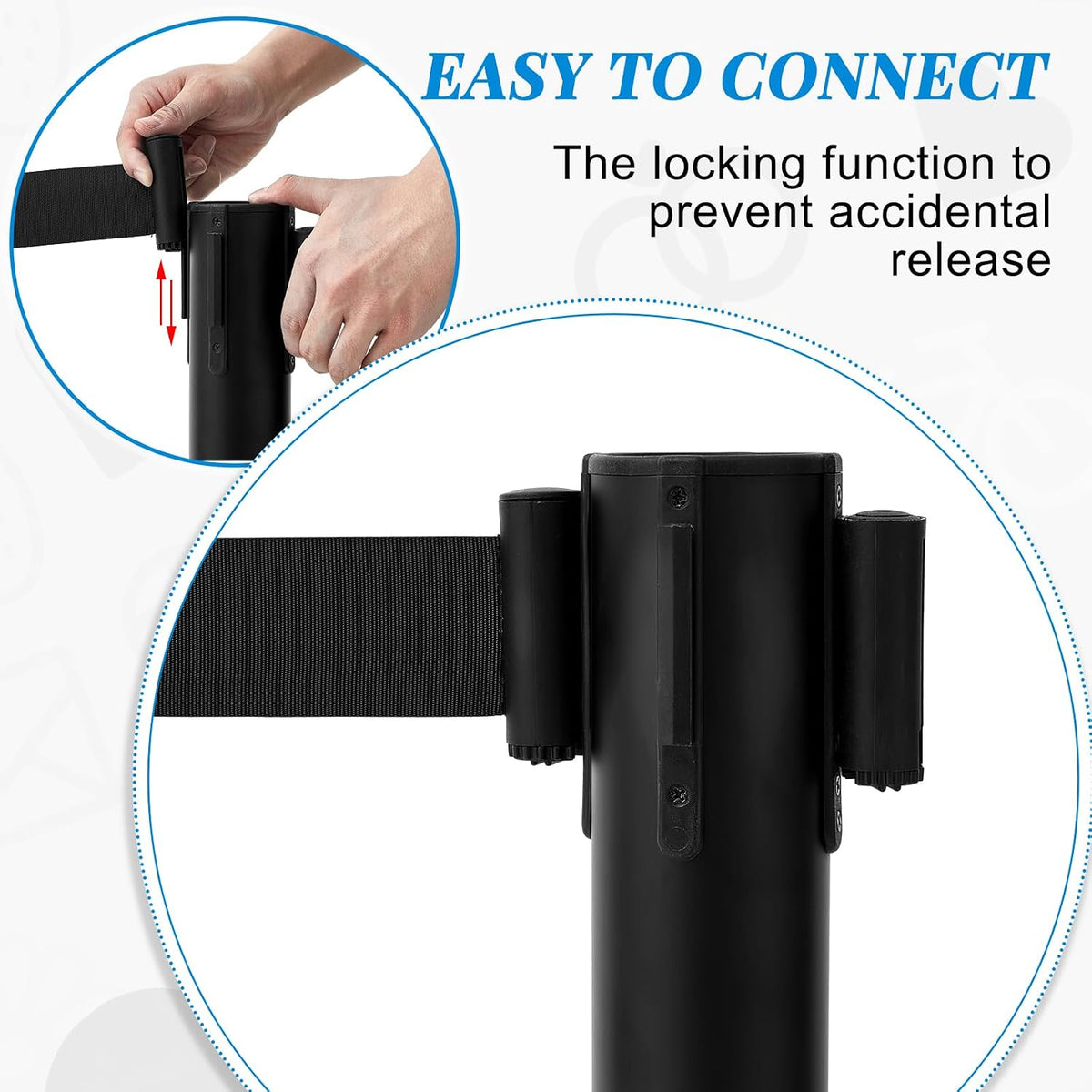 6 Pcs Crowd Control Stanchions Set Stainless Steel Barrier Post with Dual Retractable Belt 9.8 ft and 1 Sign Holder