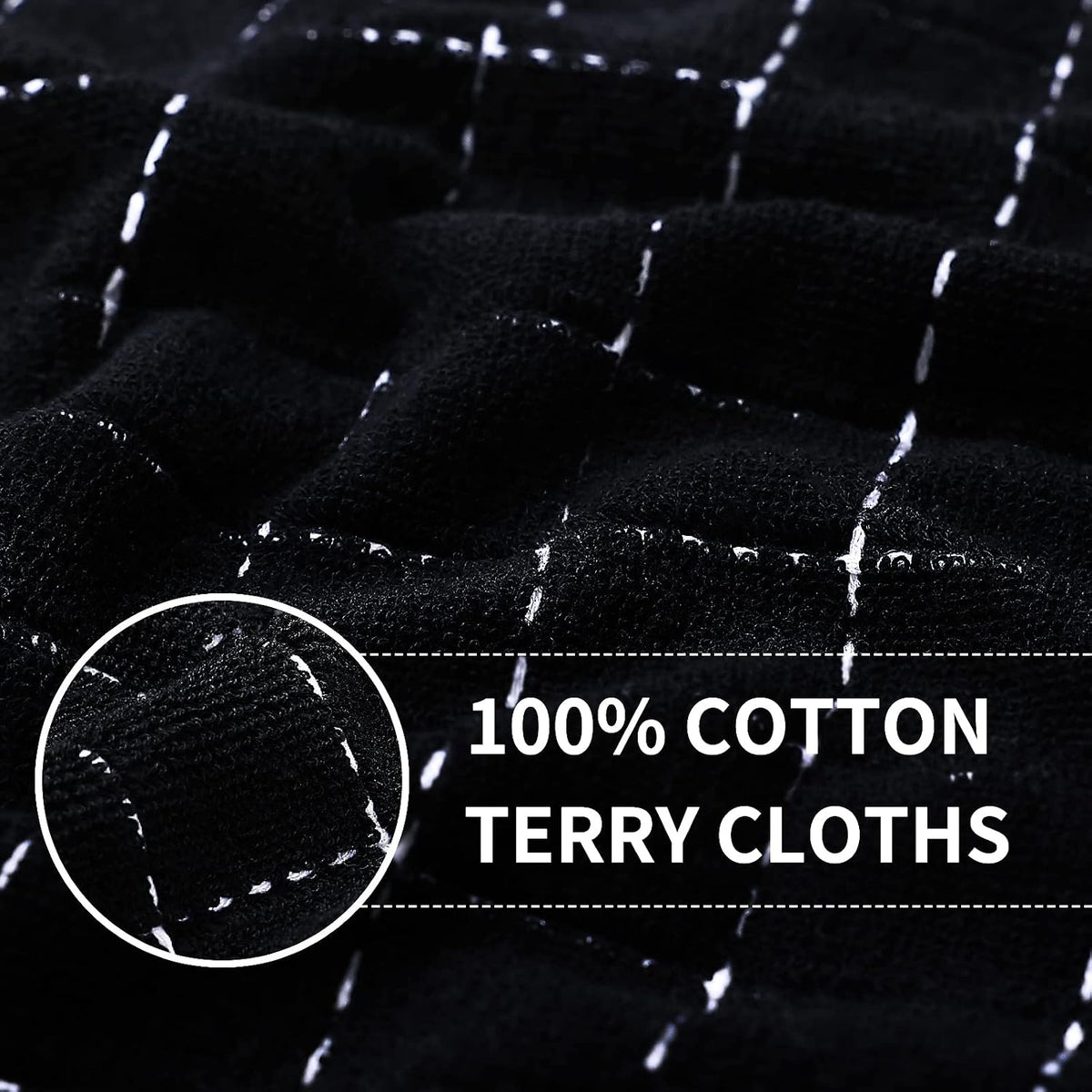 100% Cotton Terry Kitchen Towels, 4 Pack, Black | Ultra Soft and Absorbent Dish Towels for Kitchen, Suitable for