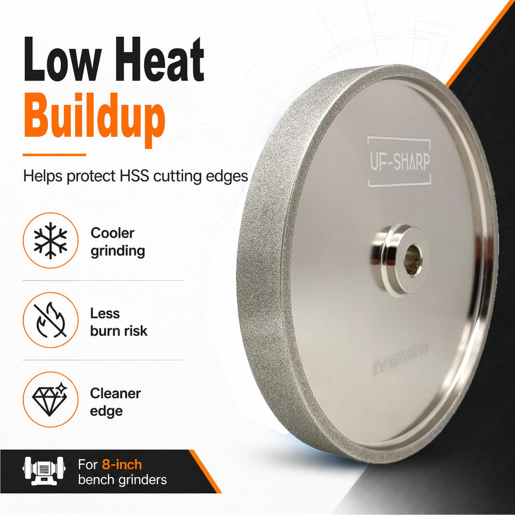 UF-Sharp CBN Grinding Wheel 8 inch 600 Grit, 1" Wide, 5/8" Arbor