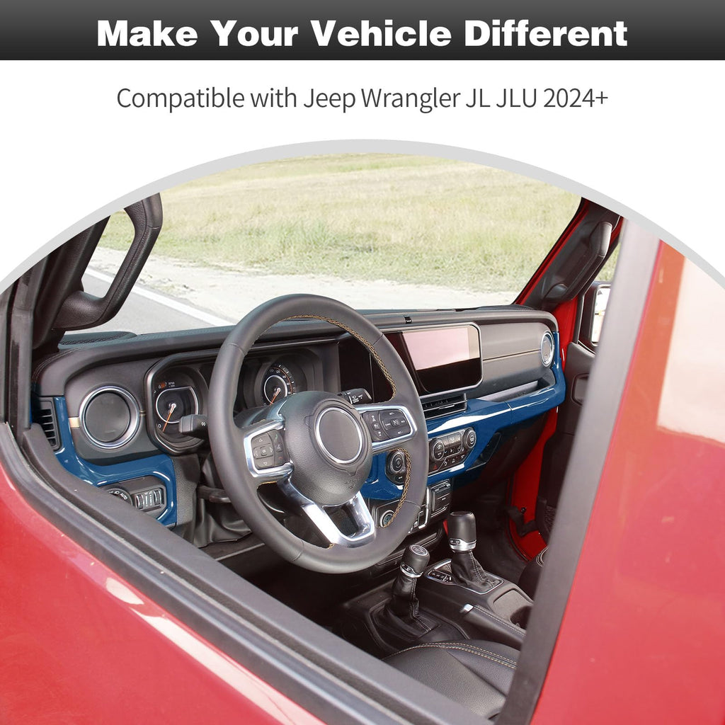CheroCar for JL Center Console Headlight Air Conditioning Control Panel & Co-Pilot Handle Panel Interior Accessories fit for Jeep Wrangler JL JLU 2024+,Blue