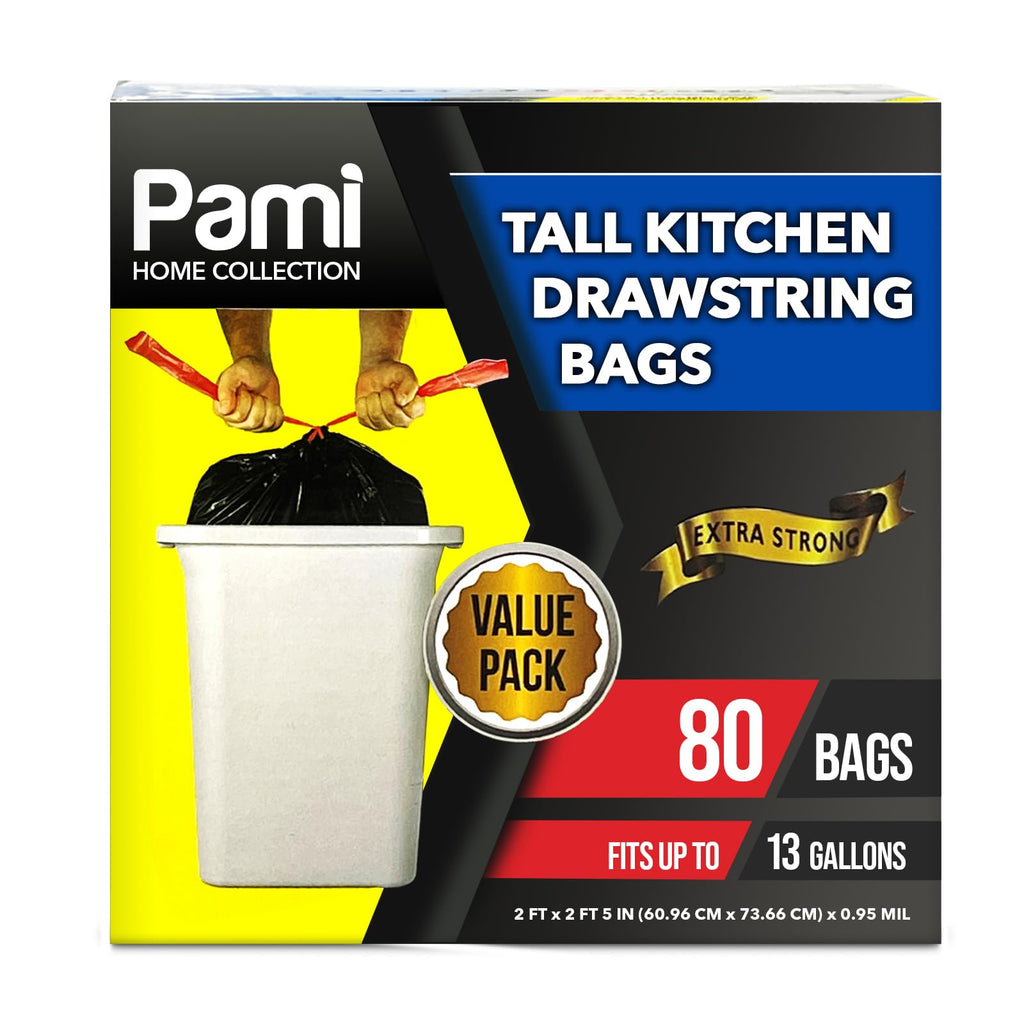 13-Gallon Tall Kitchen Drawstring Trash Bags,Black,Unscented,80-Pack