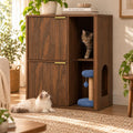 Hidden Cat Litter Box Enclosure with Cat Tree, Dual Entry, Scratching Post