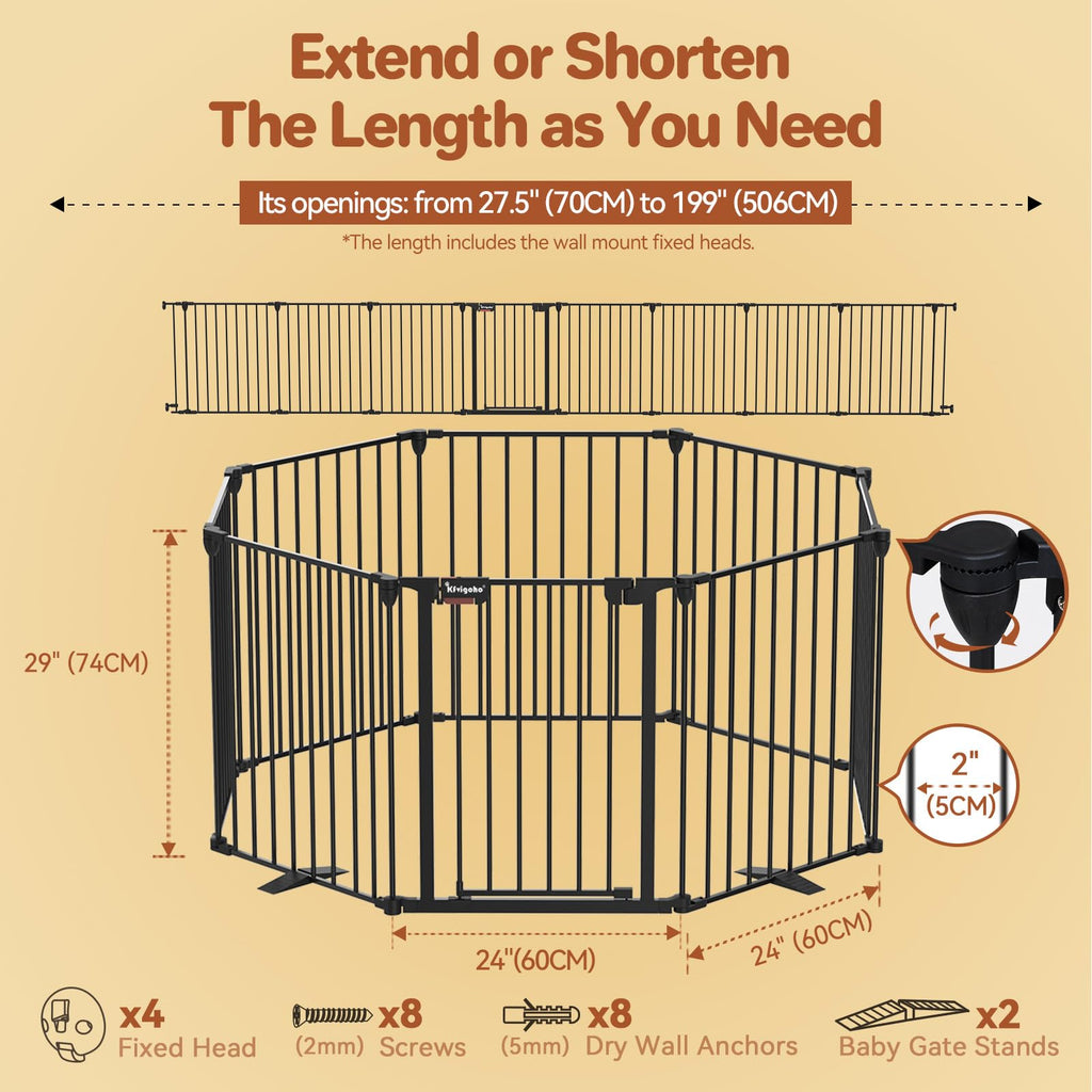 27.5-199" Modular Foldable Baby Playpen & Safety Activity Yard with Locking Walk-Through Gate for Infants & Toddlers