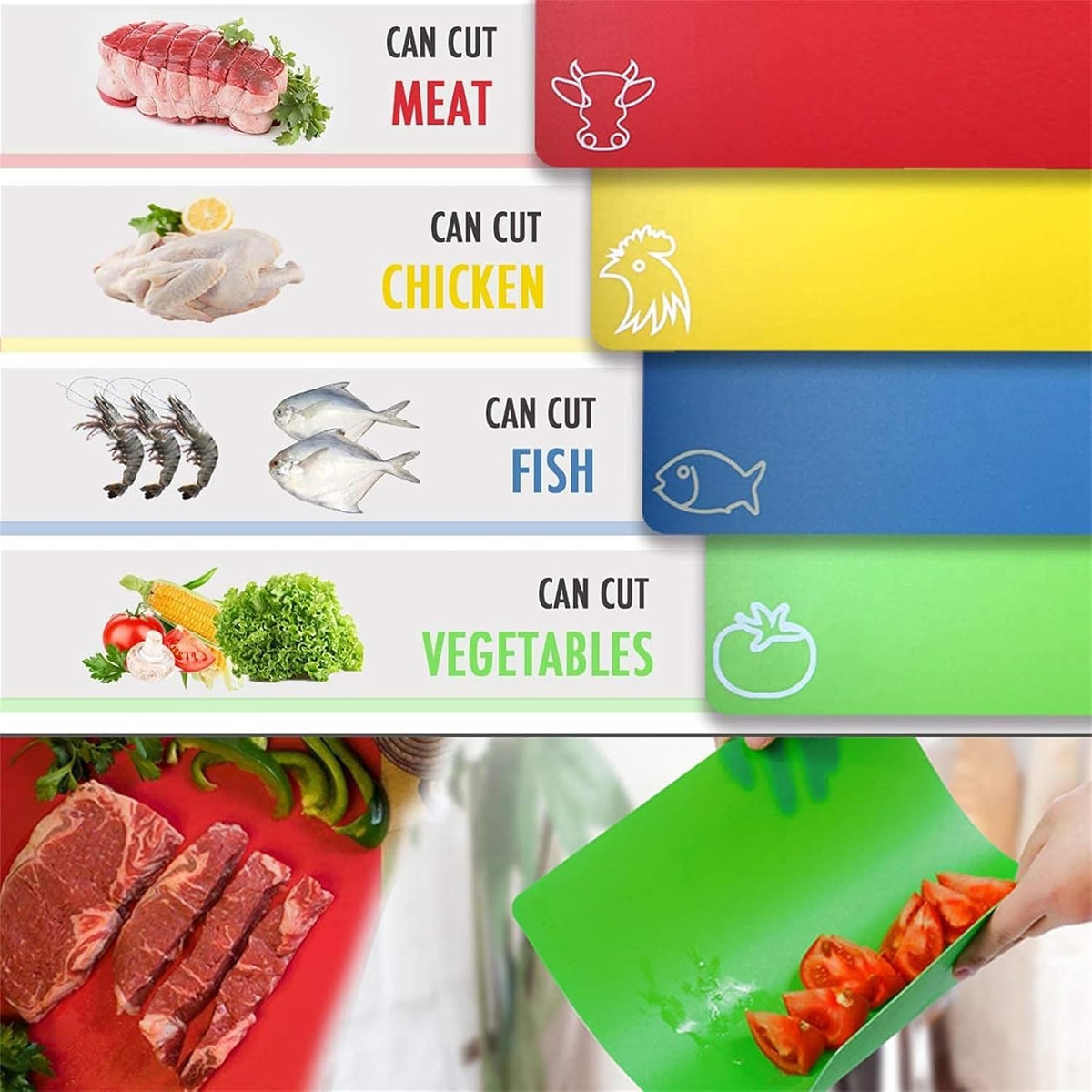 Flexible Plastic Cutting Boards for Kitchen, Upgrade Nonslip Cutting Board Set of 4, BPA-Free, Dishwasher Safe