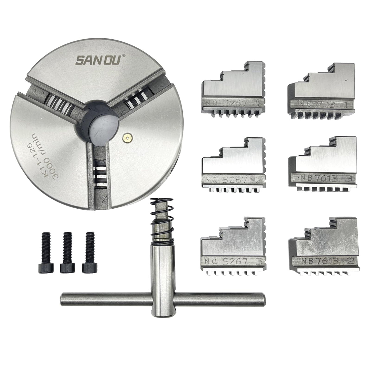 K11-125 5" 3 Jaw Self-Centering Lathe Chuck | 125mm Hardened Steel Scroll Chuck with Dual Jaw Sets (Internal 2.5-40mm/External 38-110mm) | 8x16 Mini Lathe, CNC & Milling Machines (K11-125)