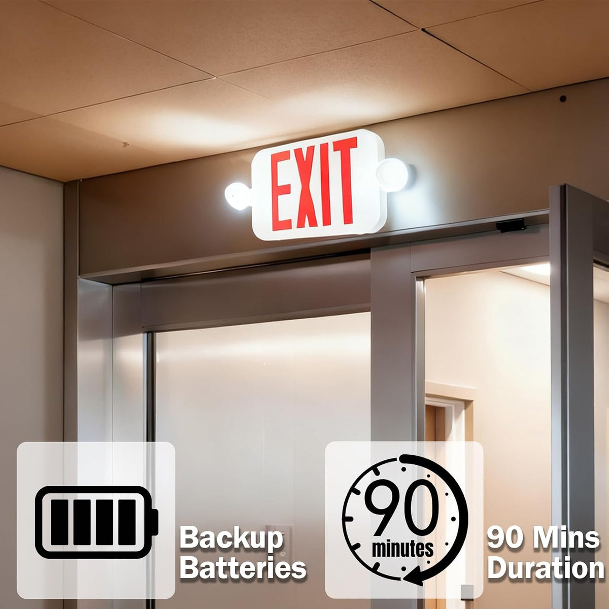 LIT-PaTH Exit Sign with Emergency Light, Battery Backup, 4 Pack