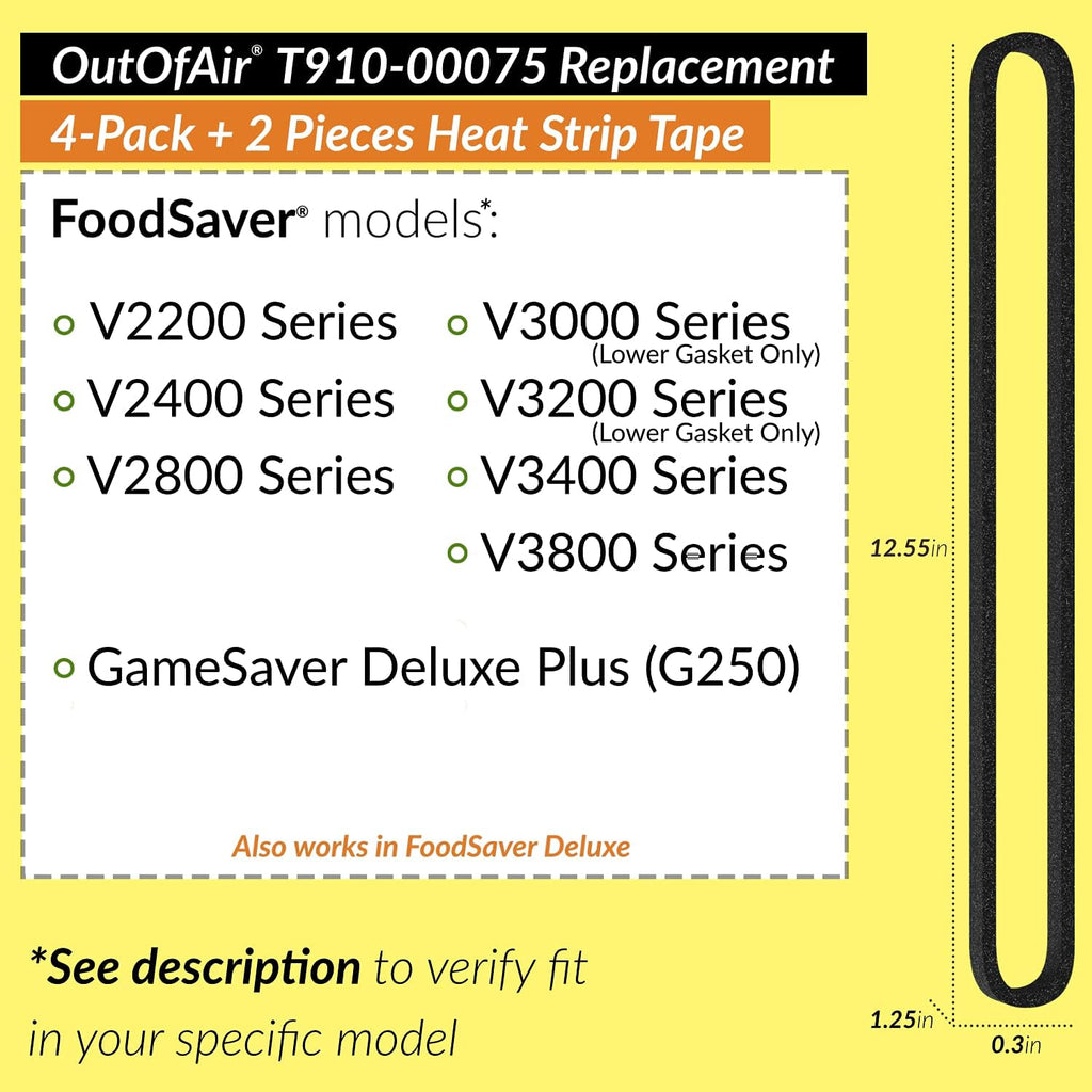 Repair Kit for FoodSaver: Upper/Lower Gasket, Heat Strip Replacement - 4 Foam Gaskets, 2 Strips Fits V2200, V2400