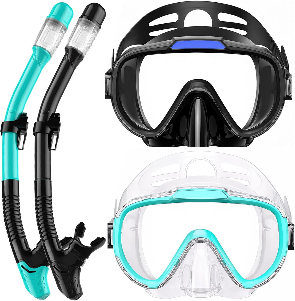 Snorkel Set Adults Snorkeling Gear Anti-Fog Panoramic View Swim Mask Dry Top Snorkel Kit with Carry Bag for
